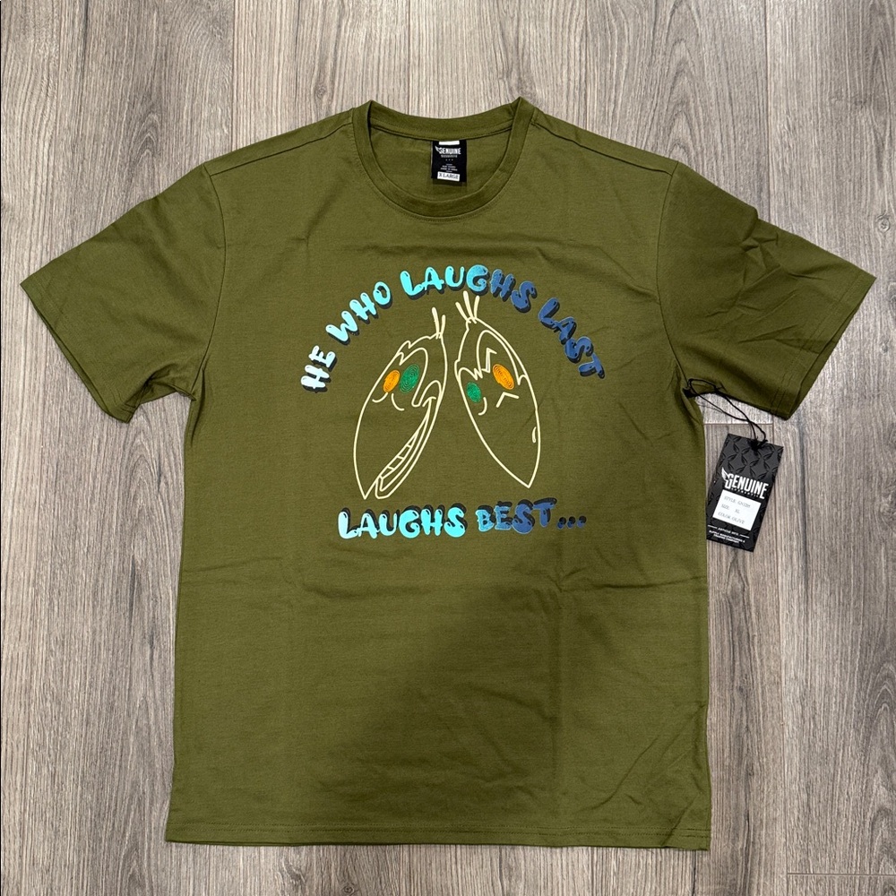 Genuine People Brand He Who Laughs Last Laughs Best Graphic Tee Shirt Sz XL